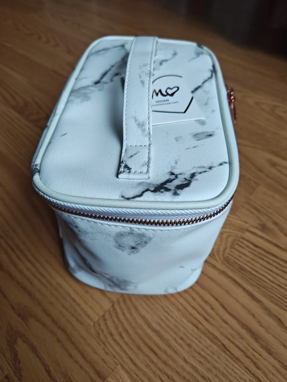 IMOSHION White Marble Vegan Leather Makeup Bag & Travel Case Rose Gold Accents